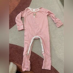 Steiff sleep suit with cuffs, pink and white stripes 3-6 months